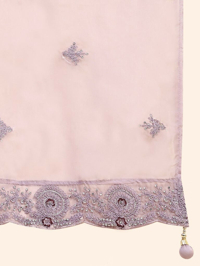 Purple Silk Embroidered Poncho Pattern Top & Lehenga with Dupatta - Tanya - Distacart