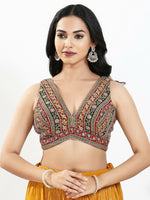 Thumbnail for Joban Fashion Maroon Multi Georgette Padded Blouse With V Neck Sleeveless - Distacart