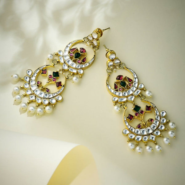Nuyug 22K Gold-Plated Kundan Studded & Pearl Beaded Layered Chandbalis