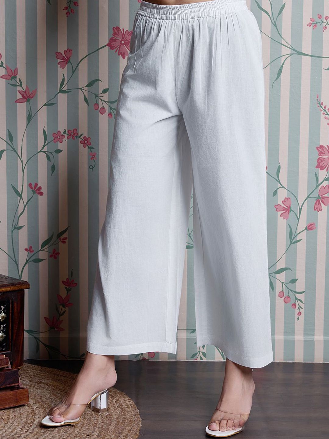 Ode by House of Pataudi Pure Cotton Straight Kurta with Palazzos - Distacart