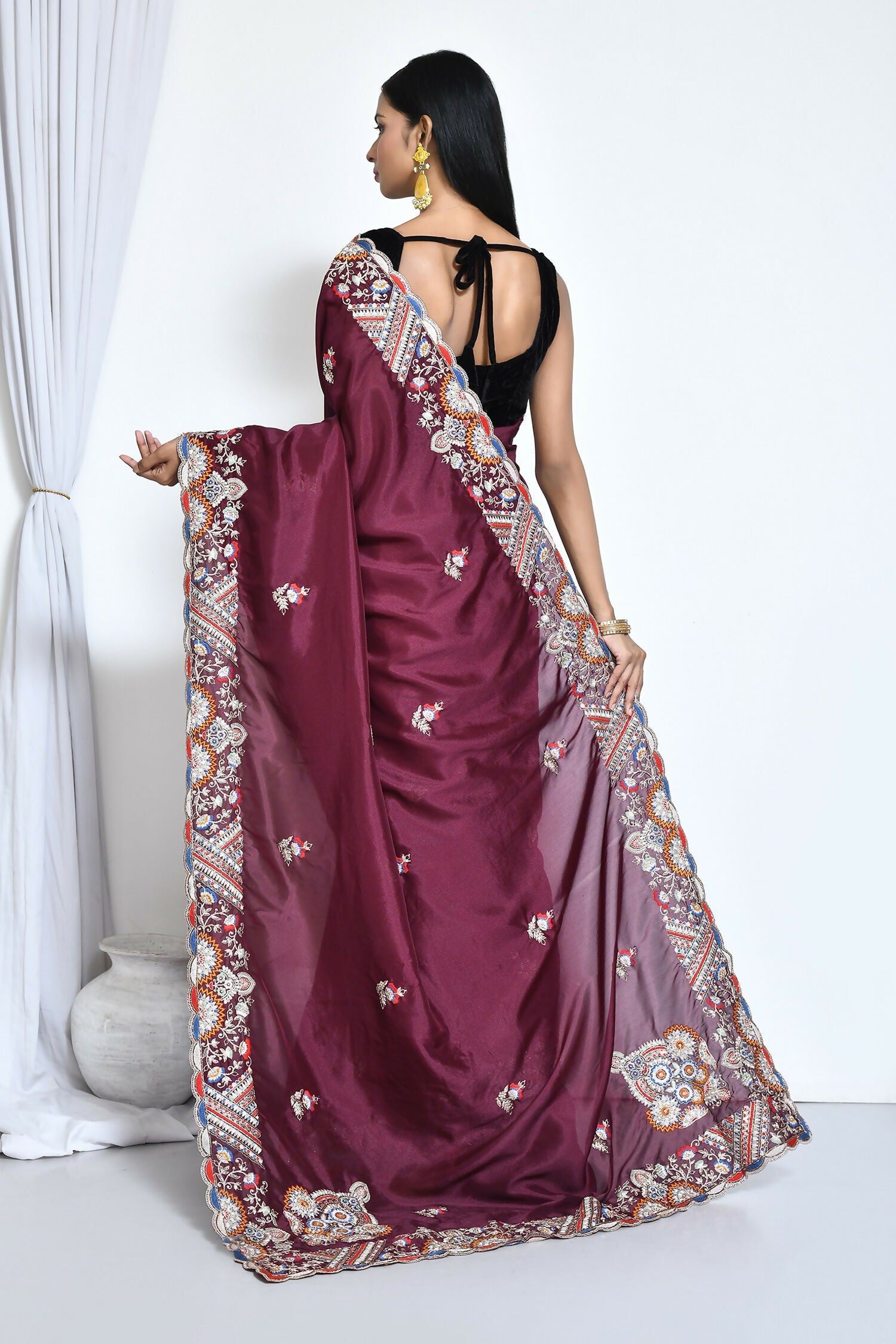 Purple Crepe Silk Sequence Embroidered Saree - Nimaya Benzy - Distacart