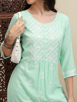 Thumbnail for Vishudh Green Floral Embroidered Thread Work Regular Kurta with Trouser