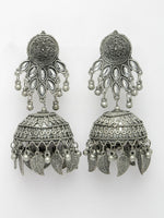 Thumbnail for NVR Women's Silver-Plated Oxidised Artificial Stones Dome Shaped Jhumka Earrings - Distacart