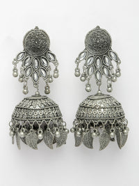 Thumbnail for NVR Women's Silver-Plated Oxidised Artificial Stones Dome Shaped Jhumka Earrings - Distacart