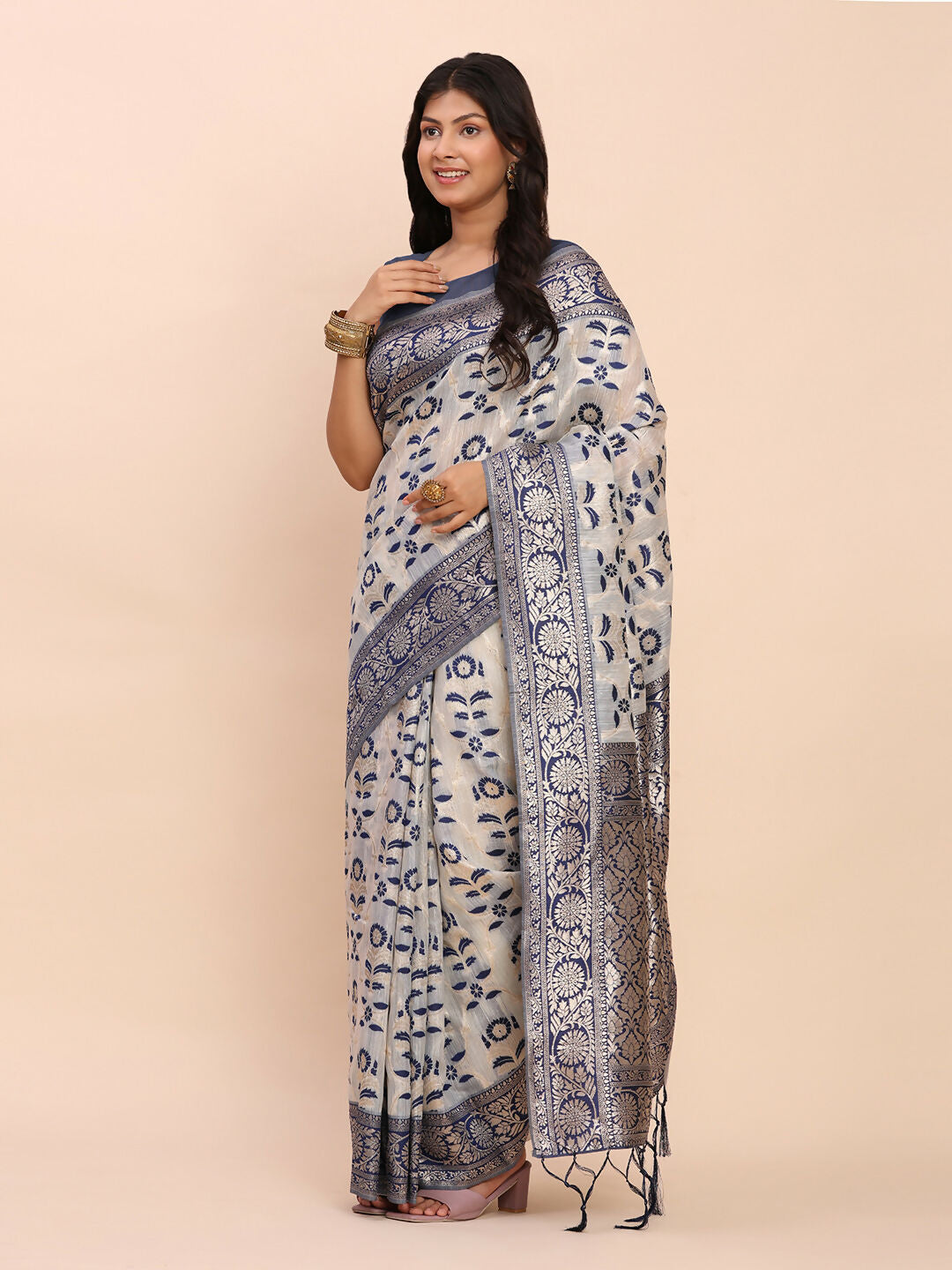 Astita Linen Cotton Navy Blue Saree