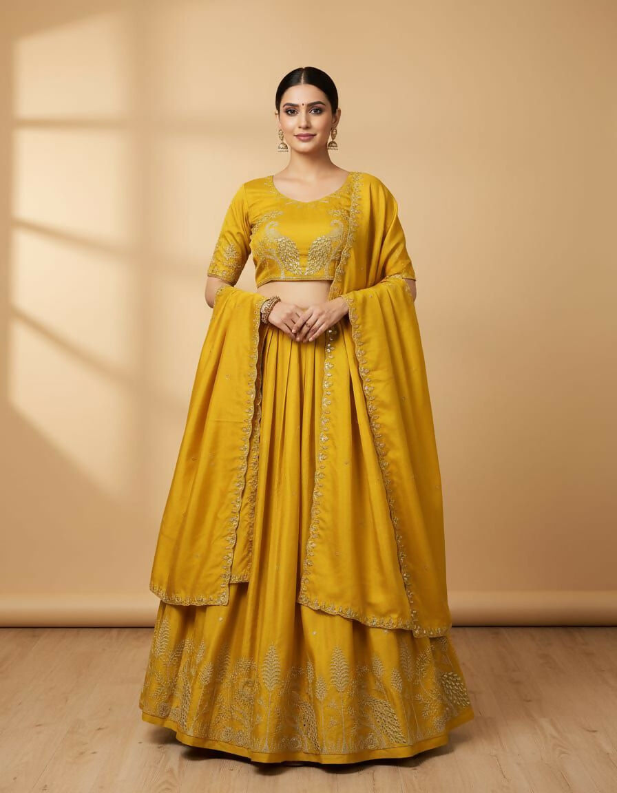Teeya Creation New Womens Latest Embroidered Designer Lehenga Choli Set - Yellow - Dista