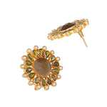 Thumbnail for Nuyug 22K Gold Plated Faux Smoky Quartz & Crystal Studded Contemporary Floral Studs