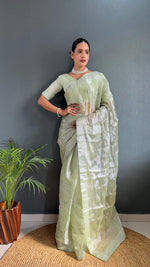 Thumbnail for Preksha Creation Women Ready To Wear Saree Premium Burberry Silk Embellished With Beautiful Thread Work - Pista - Distacart