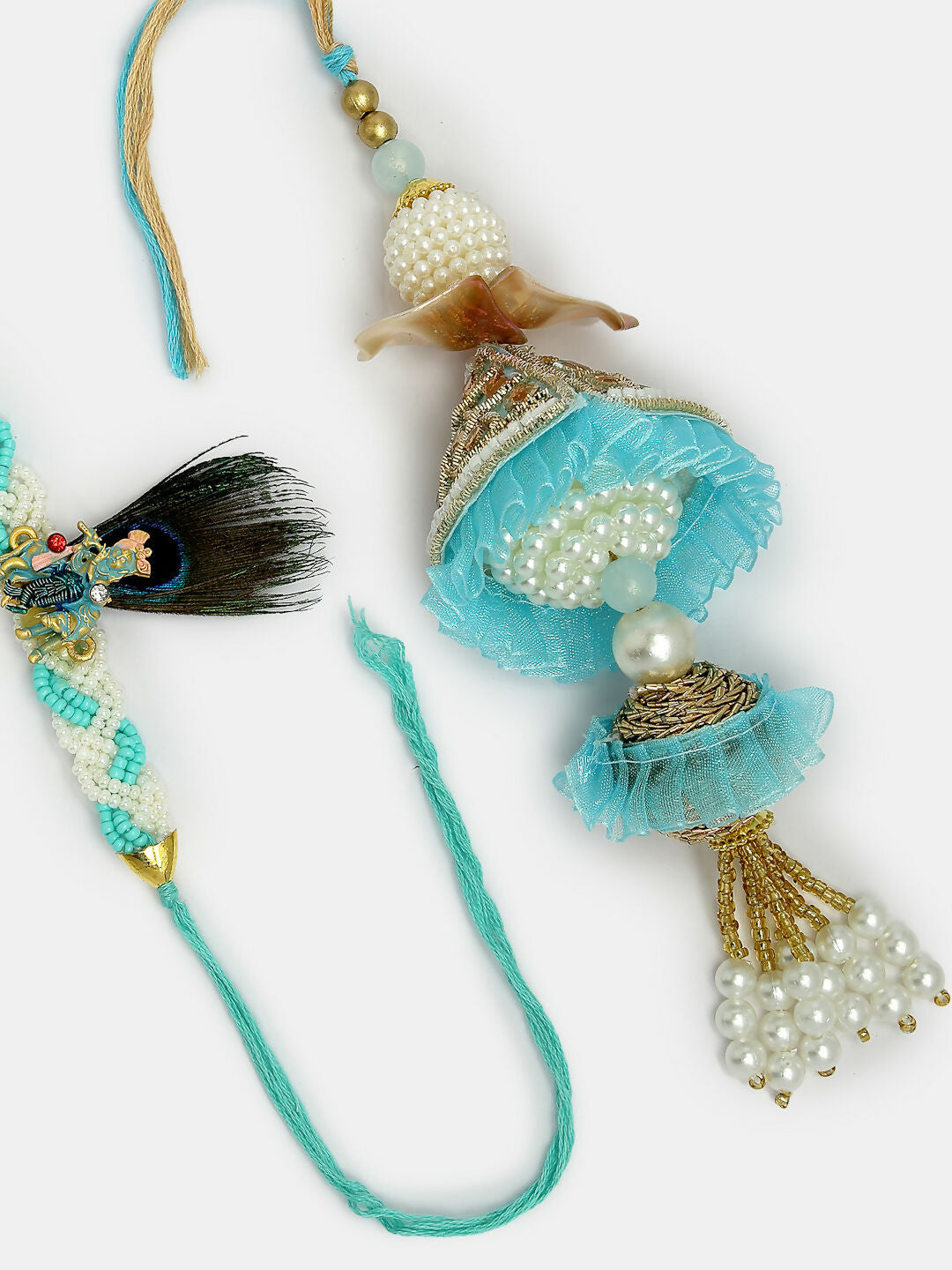 NVR Women & Men Set of 2 Blue Krishna Pearl Bhaiya Bhabhi Rakhi With Roli Chawal - Distacart