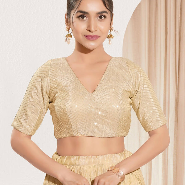 Joban Fashion Gold Sequins Padded Blouse With V Neck Elbow Sleeves - Distacart