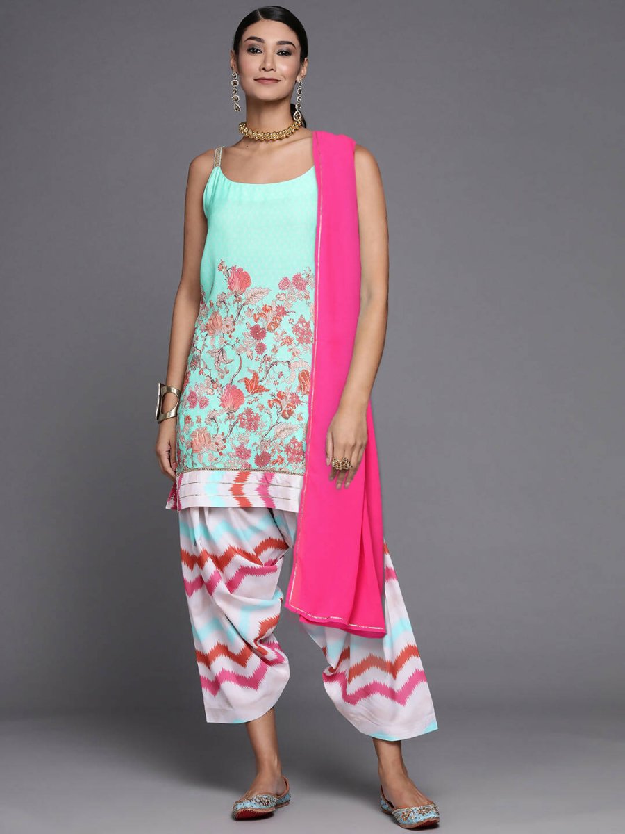 Ahalyaa Women Blue Floral Printed Kurta with Patiala & With Dupatta - Distacart