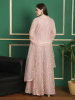 Thumbnail for Aastha Fashion Women's Peach Green Net Floral Cording with Sequin & Crystal work Anarkali Dress Set - Distacart