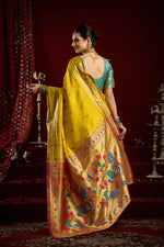 Thumbnail for Joban Fashion Yellow Paithani Silk Blend Butti Saree