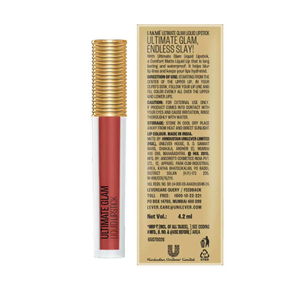 Lakme Ultimate Glam Matte Liquid Lipstick - Nude Myth - Distacart