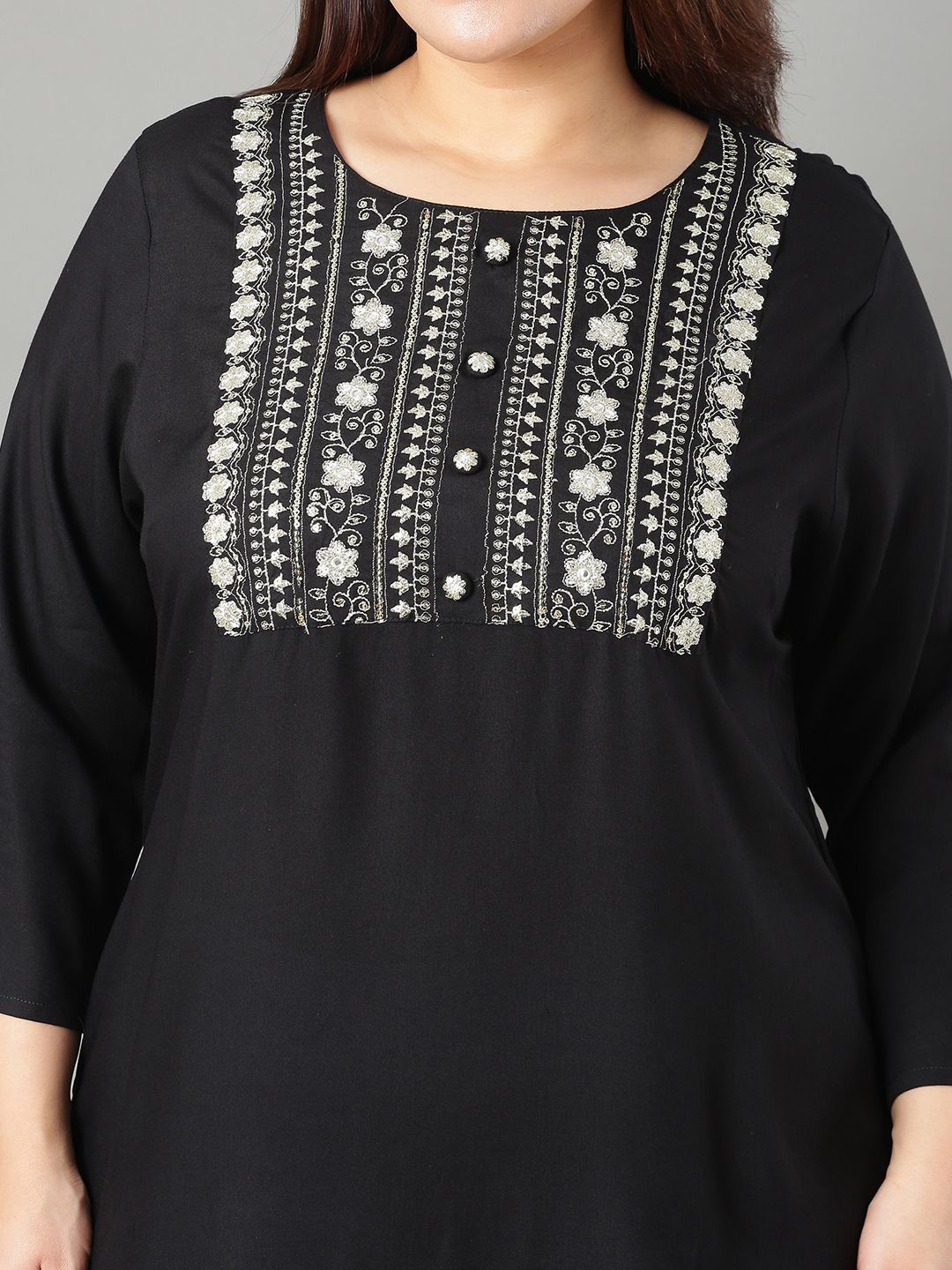 Sztori Floral Embroidered Yoke Design Sequined Straight Kurta - Distacart