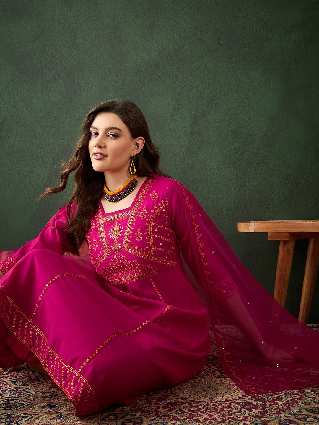 Sangria Embroidered Kurta & Trouser With Dupatta - Distacart