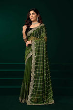 Thumbnail for Joban Fashion Green Net Party Wear Sarees - Distacart