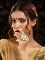 Thumbnail for Ruby Raang Gold Polished Green Kundan And Stone Ring