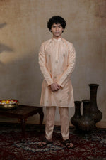 Thumbnail for Semi Pattu Peach Ananta Kurta Set By Hilo Design