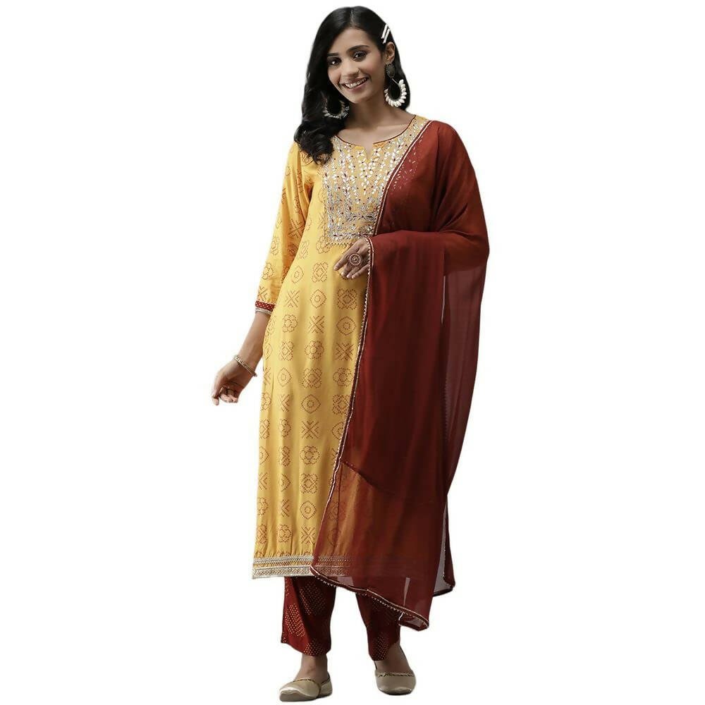 Anubhutee Women's Rayon Ethnic Motifs Printed Regular Gotta Patti Kurta Set - Distacart