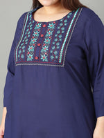 Thumbnail for Sztori Plus Size Floral Yoke Design Thread Work Straight Kurta