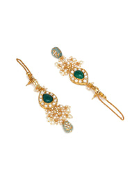 Thumbnail for Kundan Choker with Matching Earrings & Maang Tikka Jewellery Set (Gold) - Ruby Raang - Distacart