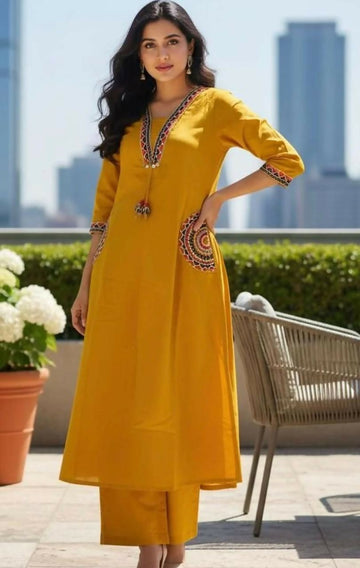 Miravan Womens Yellow Kurta And Palazzo Set - Dista