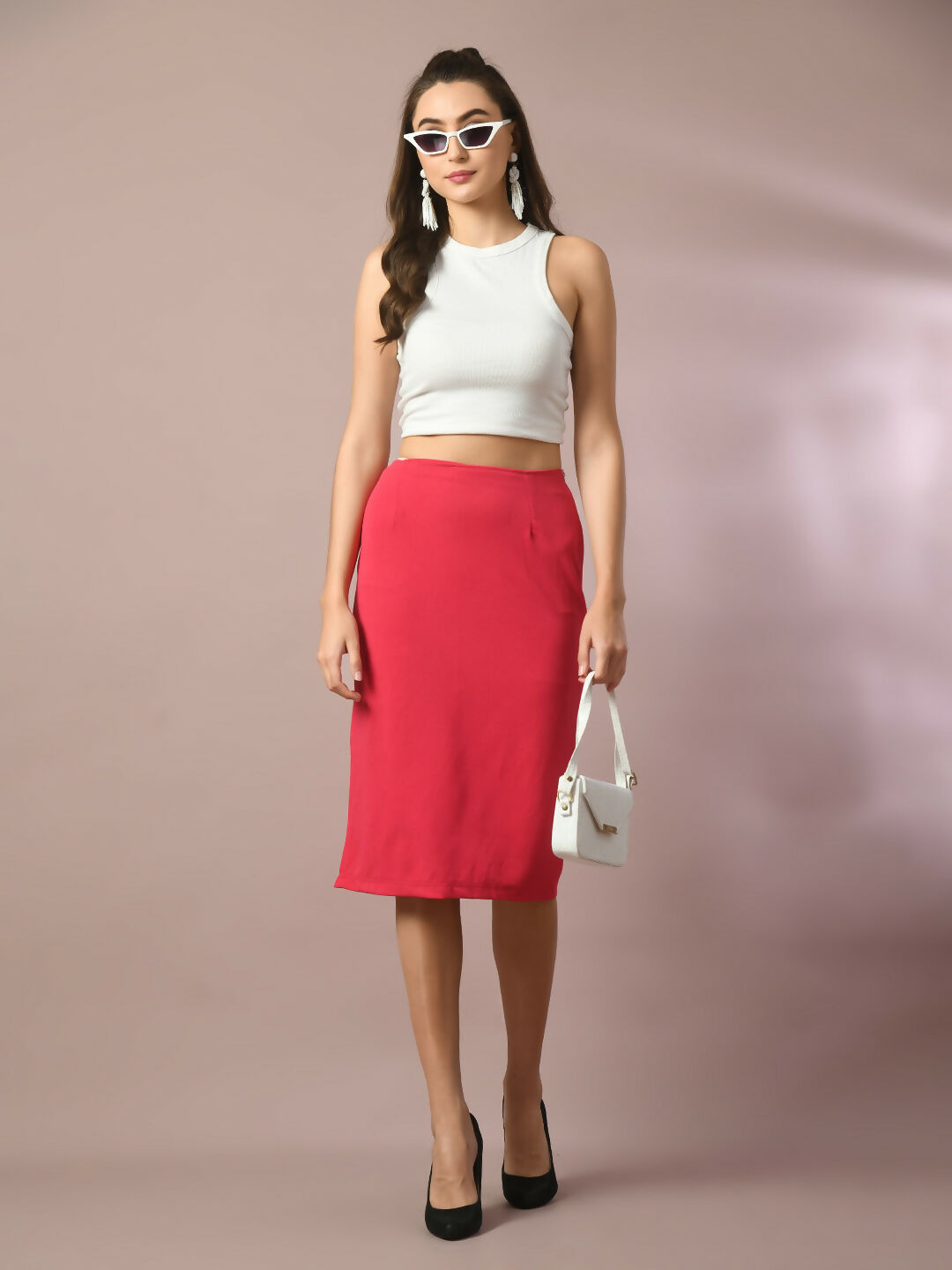 Myshka Women's Pink Solid Knee Length Party Embellished Skirts - Distacart