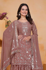 Thumbnail for Lehenga Mart Designer Sharara Suit With Kurta, Sharara, Dupatta For Women-Mauve - Distacart