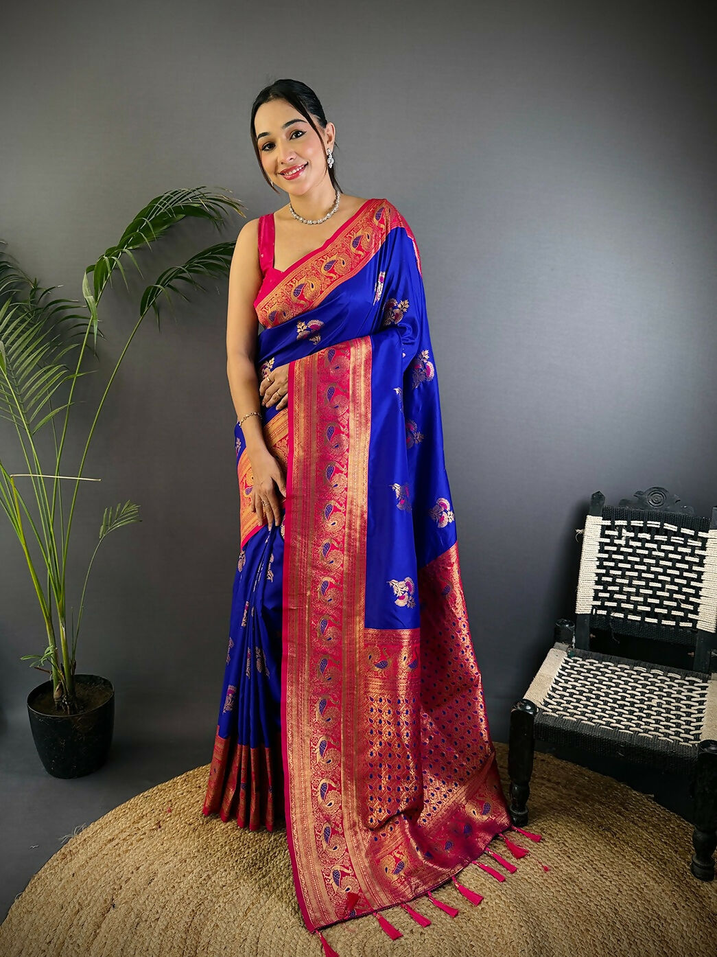 Joban Fashion Banarasi Royal Blue Woven Soft Silk Saree
