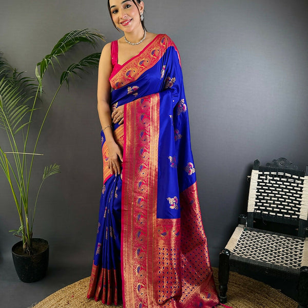 Joban Fashion Banarasi Royal Blue Woven Soft Silk Saree
