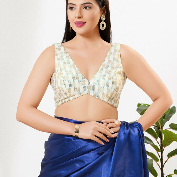 Joban Fashion Gold Sequins Padded Blouse With V Neck Sleeveless - Distacart