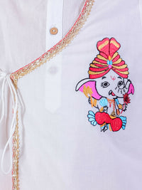 Thumbnail for Lil Drama Janmashtami White Boys Cotton Kurta and Orange Dhoti Ethnic Set