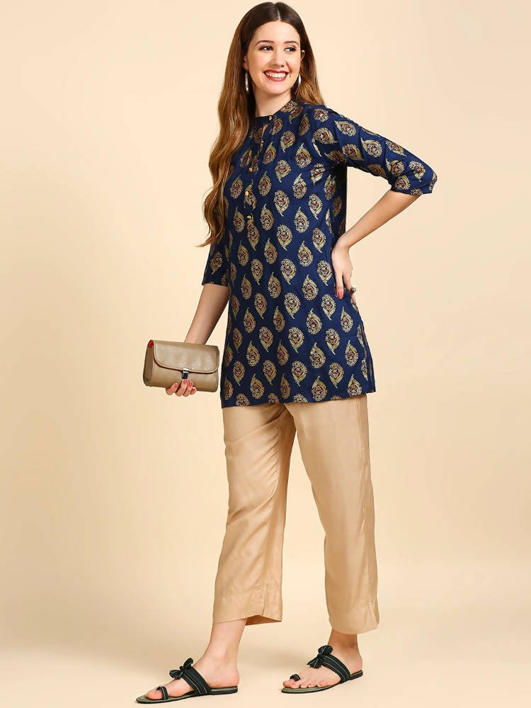 Anubhutee Teal Blue & Golden Printed Kurti - Distacart