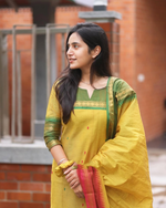 Thumbnail for Divine Drape Women's Cotton Printed Straight Kurta With Dupatta - Yellow