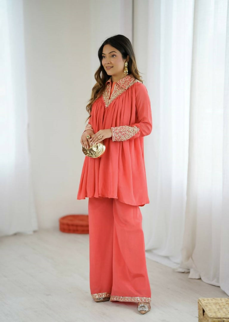 Teeya Creation Fenta Heavy Chinnon Silk Embroidery Work Plazo pair