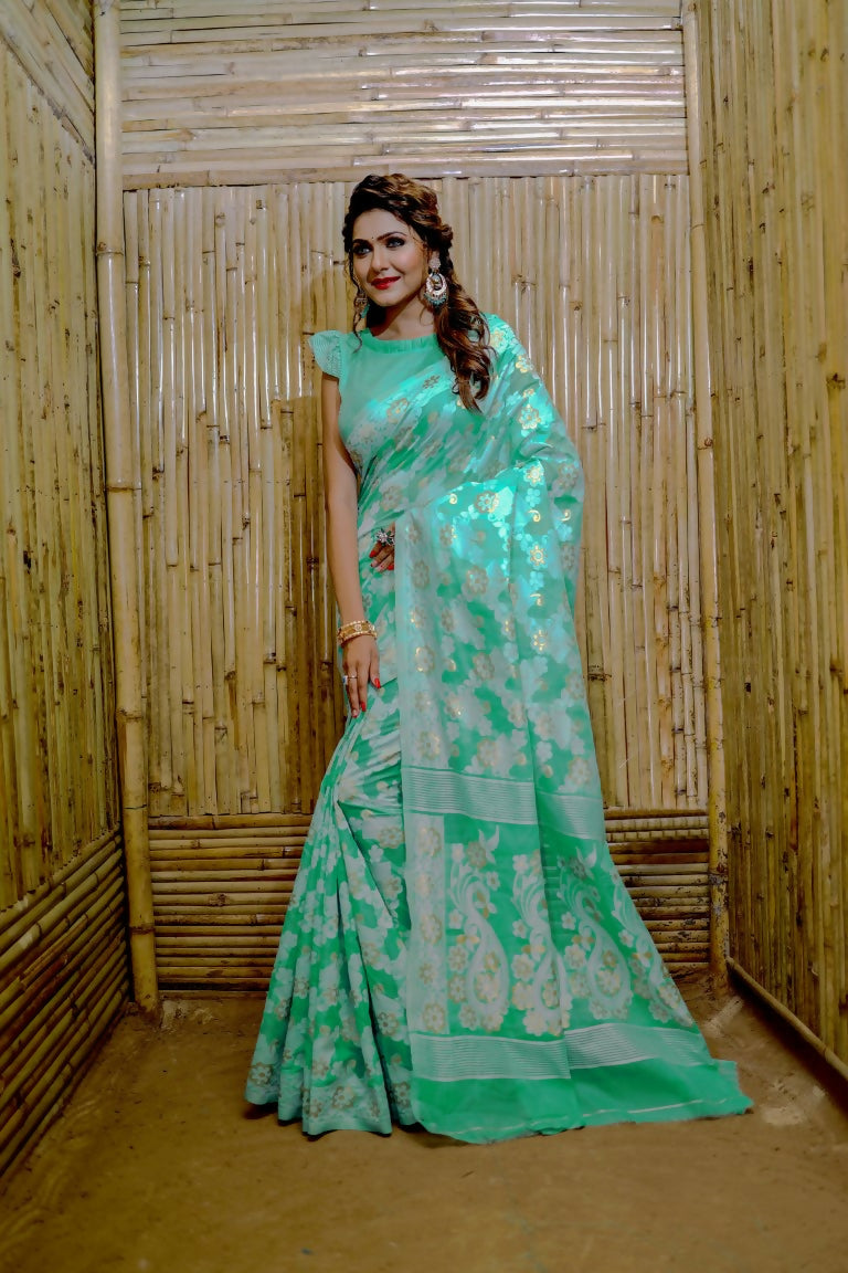 Partywear Designer Rama Jamdani contton Fancy Saree - Starwalk - Distacart