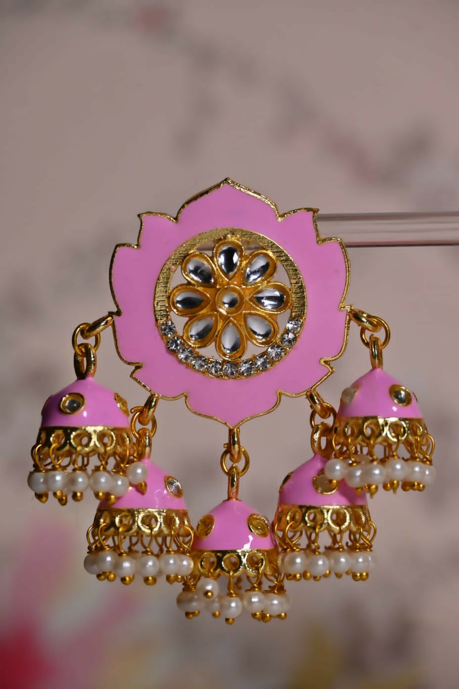 Pink Partywear Ethnic Jhumki Earrings By House of Ree - Distacart
