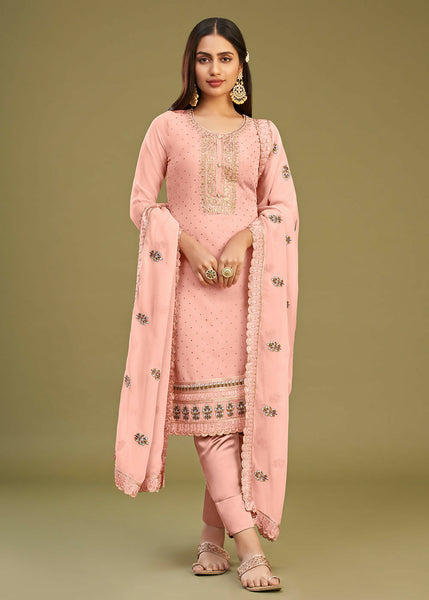 Blush Peach Swarovski Work & Embroidered Eid Wear Salwar Suit - Emponline - Distacart