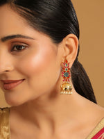 Thumbnail for Nuyug 22K Gold-Plated Enamel & Beaded Dome Shaped Jhumka Earrings