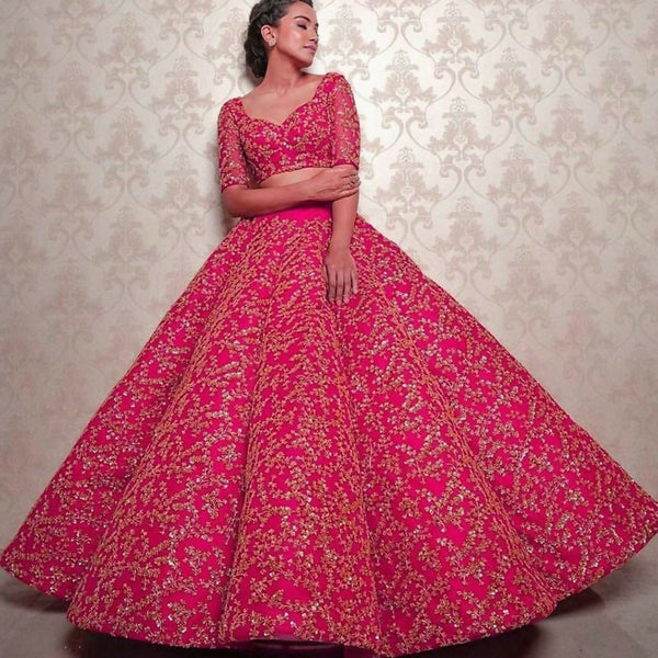Jyoti Fashion Glamorous Rani Pink Silk 3MM Sequins with Coding Dori Embroidery Lehenga Choli with Dupatta - Distacart