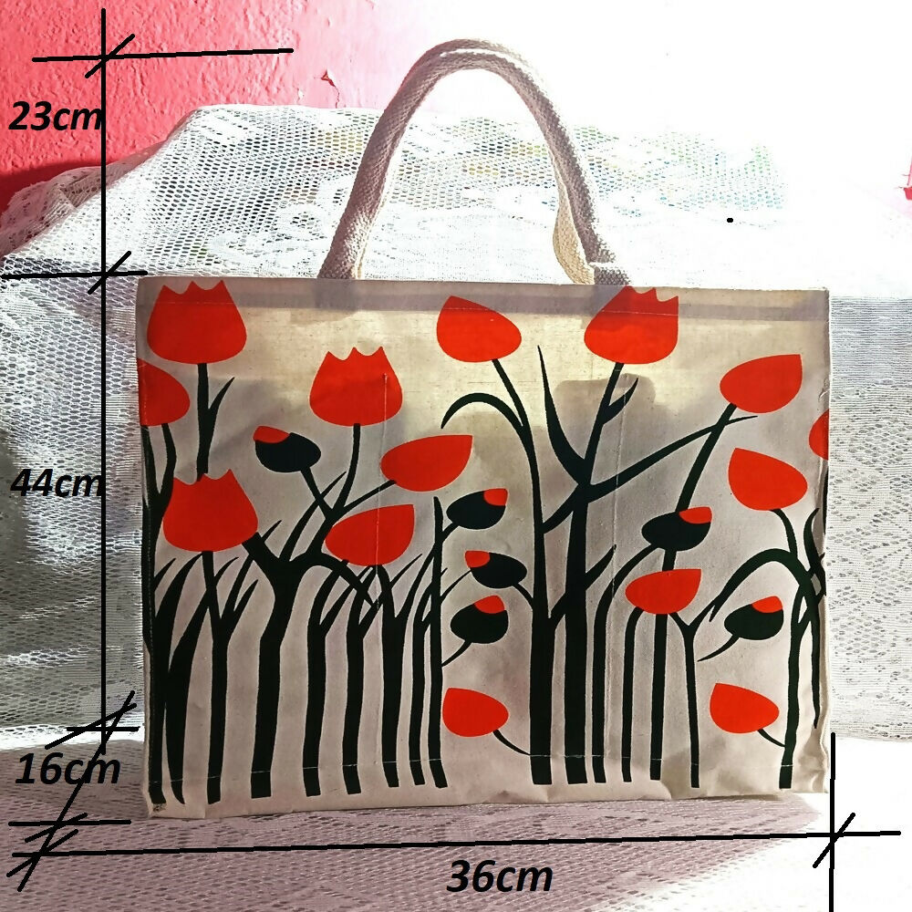 Canvas Jute Bag Flower Print - Distacart