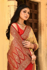 Thumbnail for Joban Fashion Yellow Crepe Chiffon Pure Handloom Banarasi Silk Saree