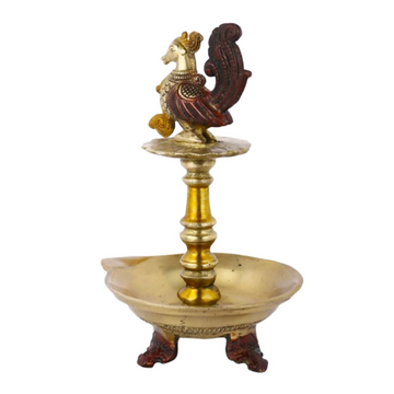 CraftVatika Brass Antique Bird Diya Puja Oil Lamp Showpiece - Dista