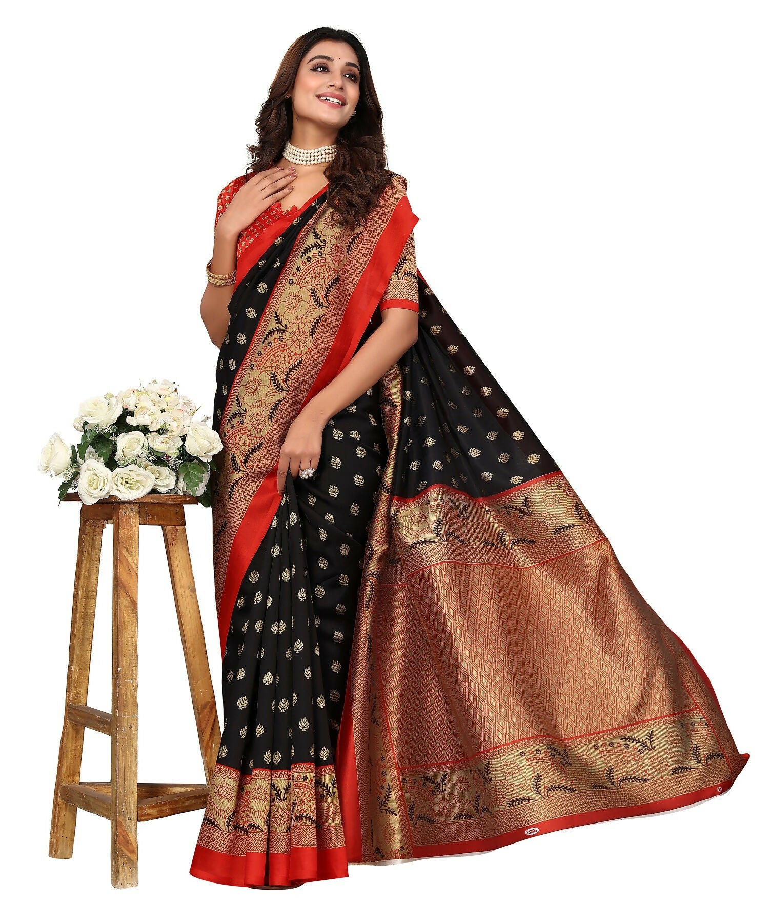 Vamika Black Printed Art Silk Saree - Distacart
