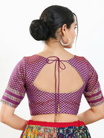 Thumbnail for Joban Fashion Purple Brocade Padded Blouse With Round Neck Elbow Sleeves - Distacart