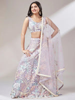 Thumbnail for Tulsi Art Captivating Lavender Sequins Soft Net Reception Wear Lehenga Choli