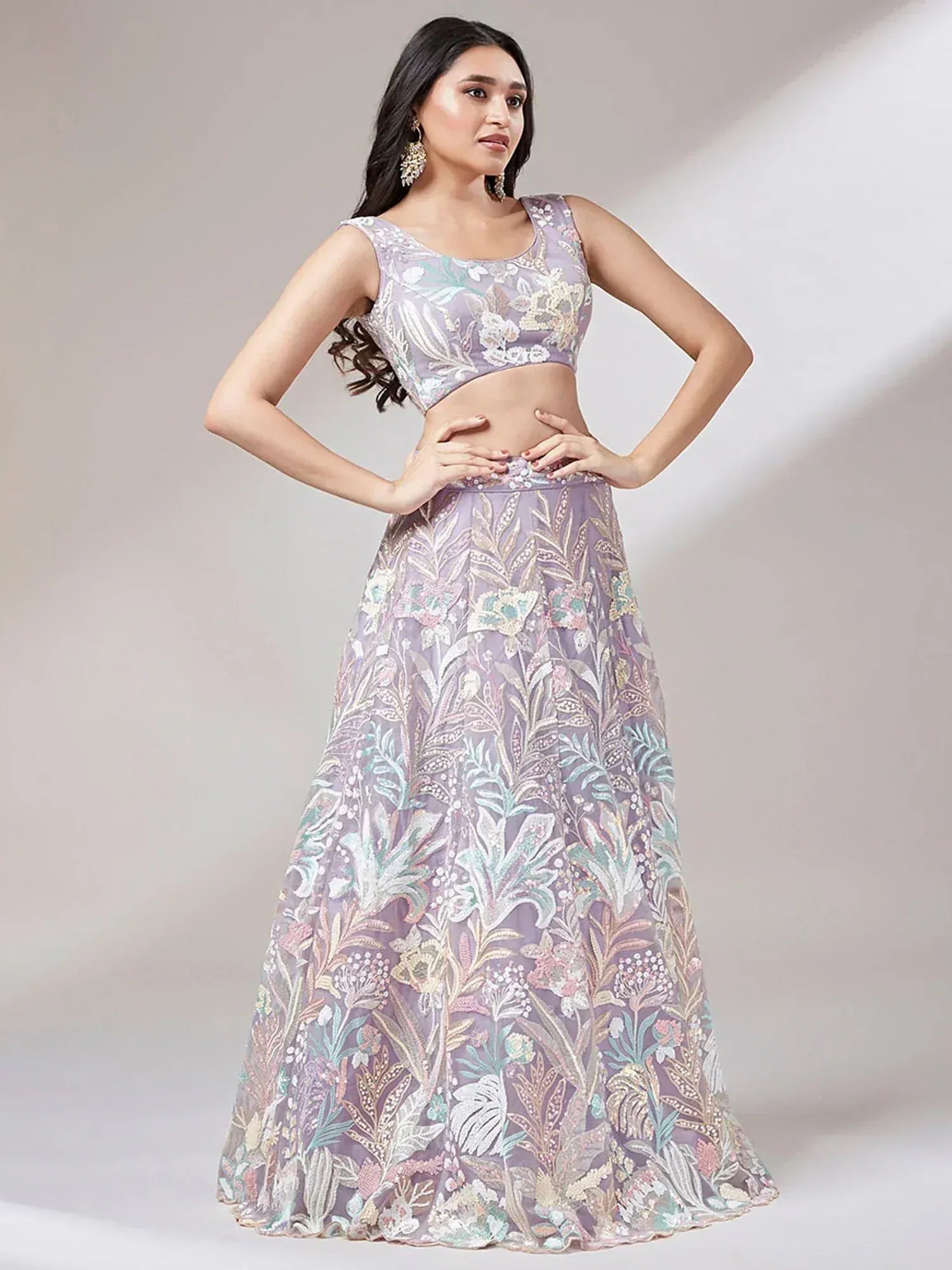 Tulsi Art Captivating Lavender Sequins Soft Net Reception Wear Lehenga Choli