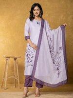Thumbnail for Yufta Lavender And White Linen Kurta Dupatta Pant Set