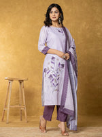 Thumbnail for Yufta Lavender And White Linen Kurta Dupatta Pant Set